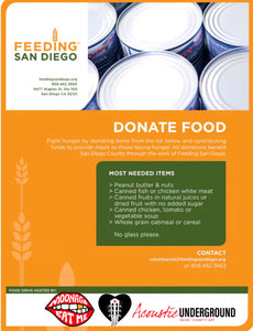 Holiday Food Drive For Feeding San Diego, Featuring Local Artists and Musicians for Donation Raffle